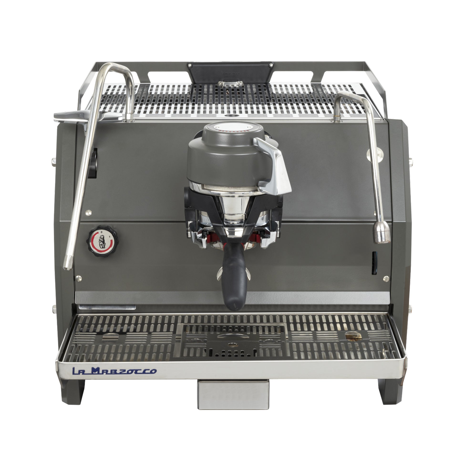 La Marzocco Strada X one group commercial espresso machine, front view in stainless steel