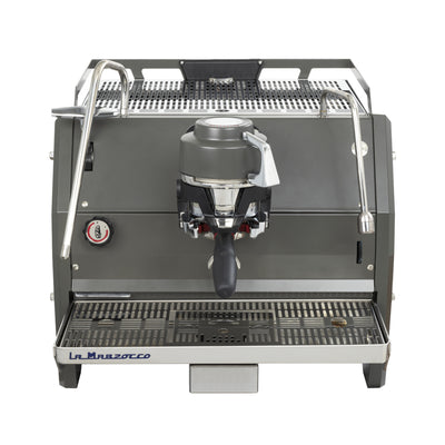 La Marzocco Strada X one group commercial espresso machine, front view in stainless steel