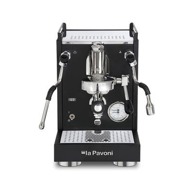 La Pavoni Mini Cellini X espresso machine in matte black, front view