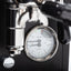 Close-up of the La Pavoni Mini Cellini X dual-scale boiler and pump pressure gauge