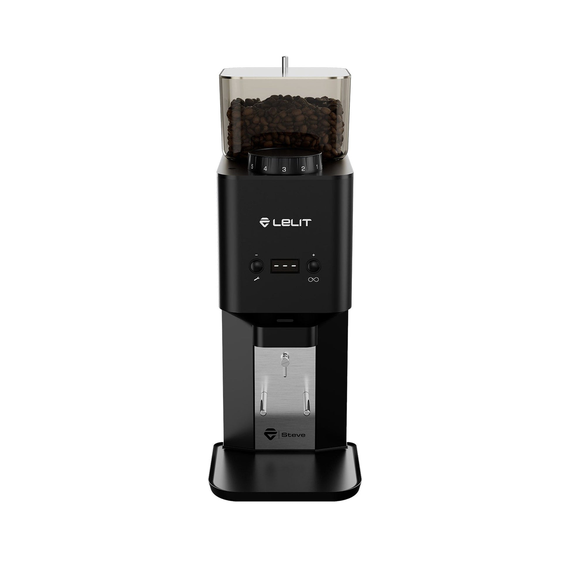 Lelit Steve PM20 Flat Burr Coffee Grinder in black, front view