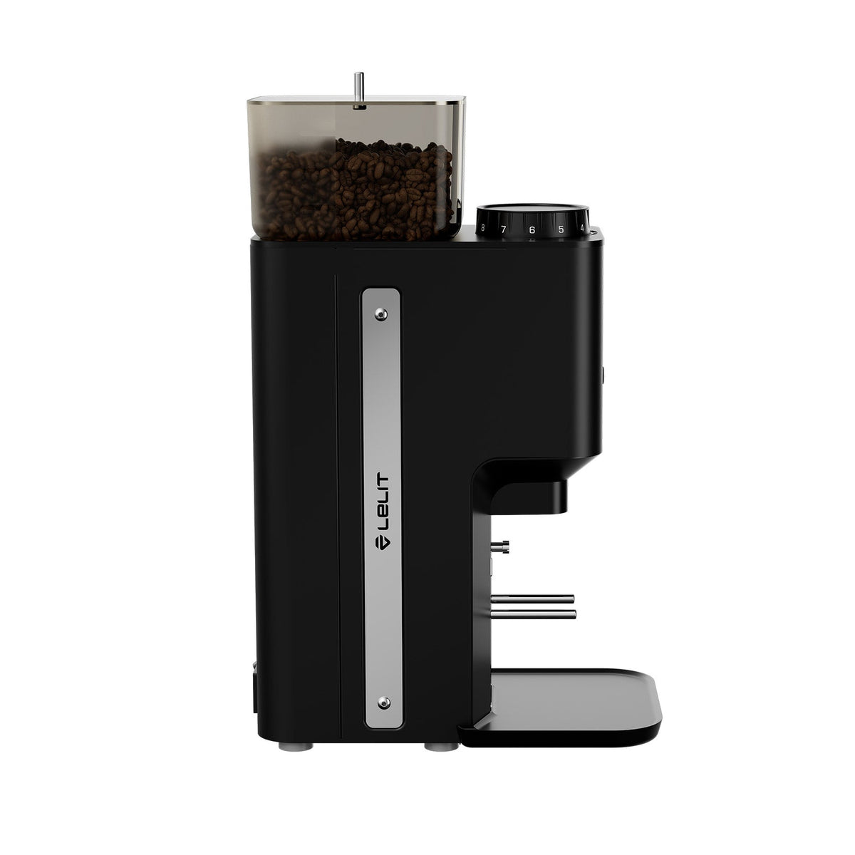 Lelit Steve PM20 Flat Burr Coffee Grinder in black, side profile