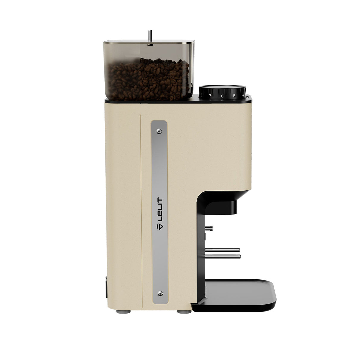 Lelit Steve PM20 Flat Burr Coffee Grinder in gold, side profile