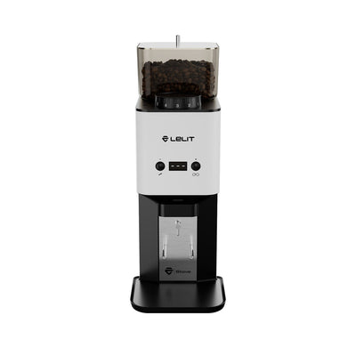 Lelit Steve PM20 Flat Burr Coffee Grinder in white, front view