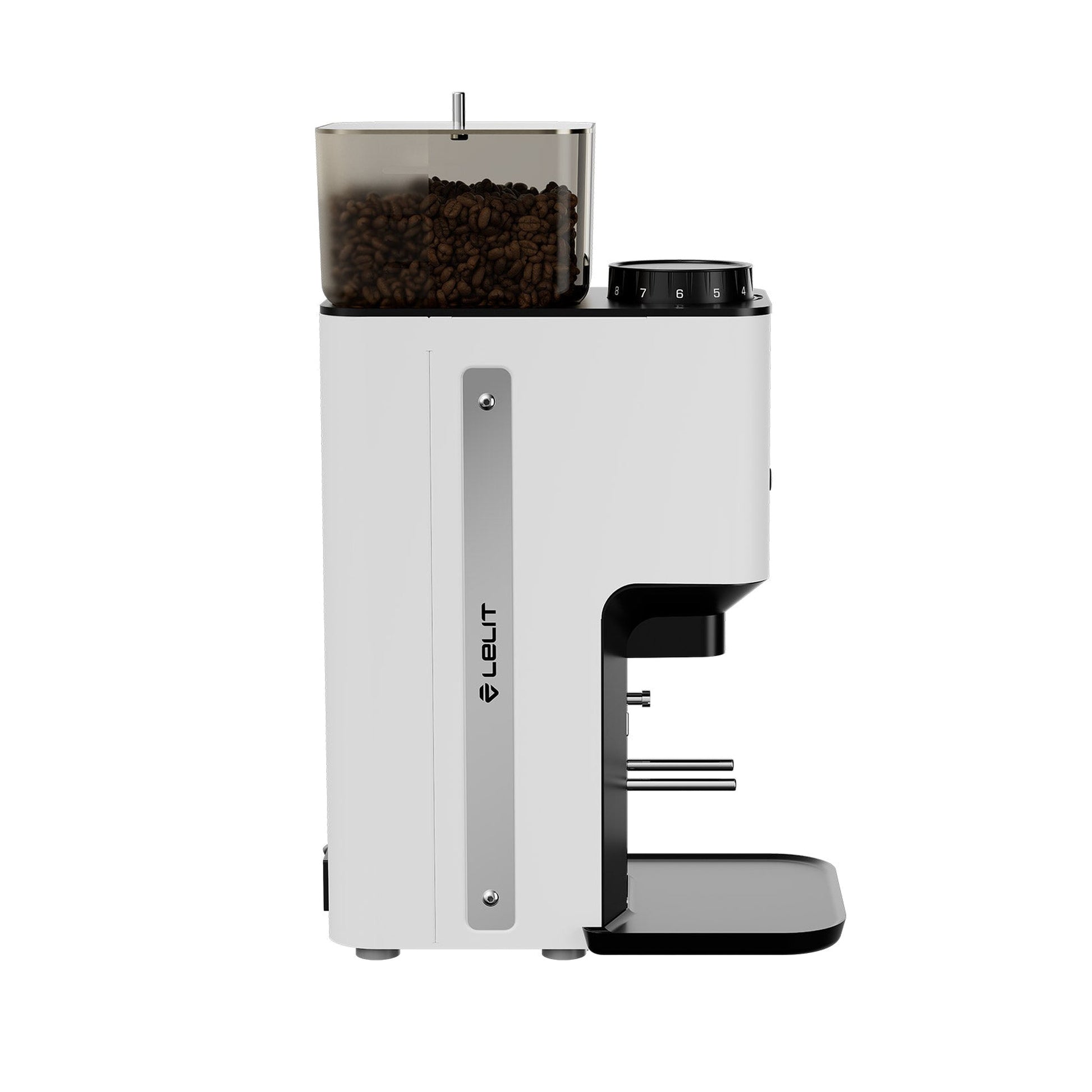 Lelit Steve PM20 Flat Burr Coffee Grinder in white, side profile