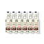 Six 750ml glass bottles of Monin Natural Zero Peppermint syrup in a row