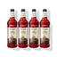 Four 1L plastic bottles of Monin Natural Zero Raspberry syrup in a row
