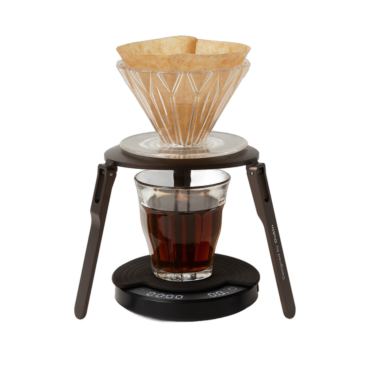 OutIn Claro Coffee Scale, under a pour-over stand