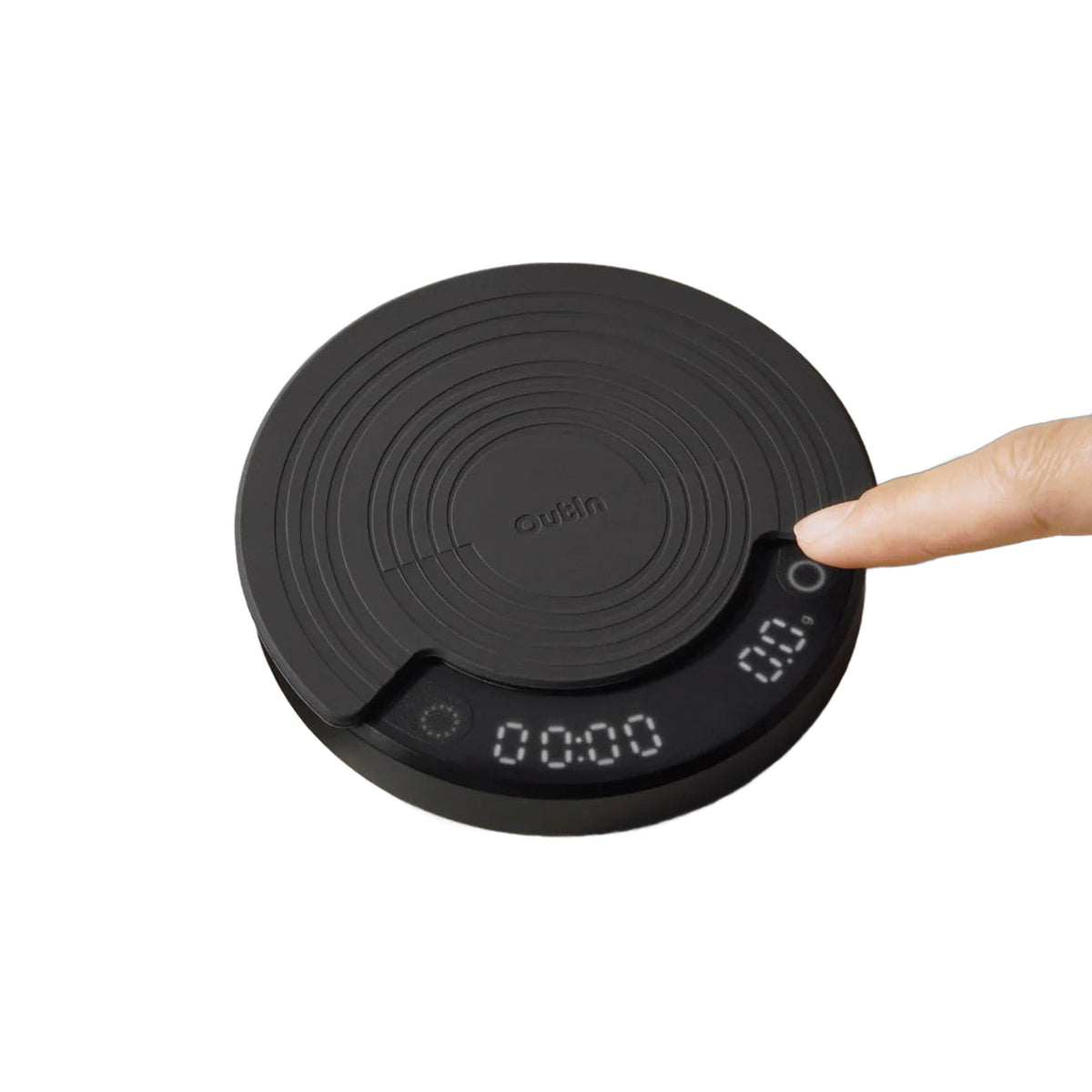 OutIn Claro Coffee Scale, in use on a countertop