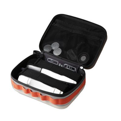 OutIn EVA Protective Case Plus in sand beige, open, showing the fitted interior