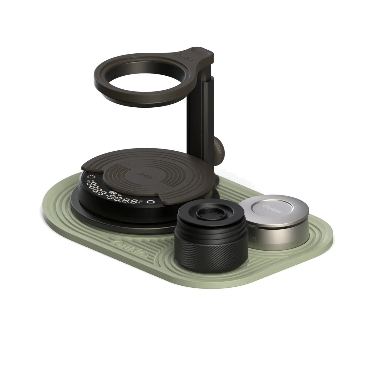 OutIn Silicone Coffee Mat, under a stand and brewer