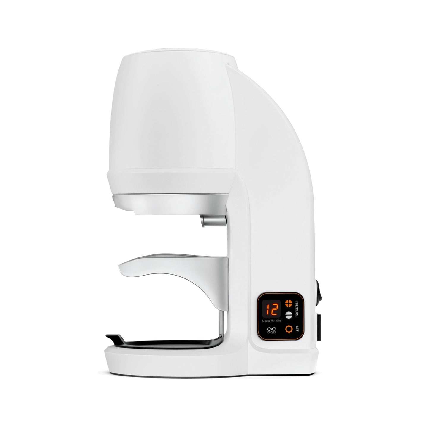 PUQpress Q2 Stand-Alone Precision Automatic Tamper 58.3mm Gen-5, White, side profile