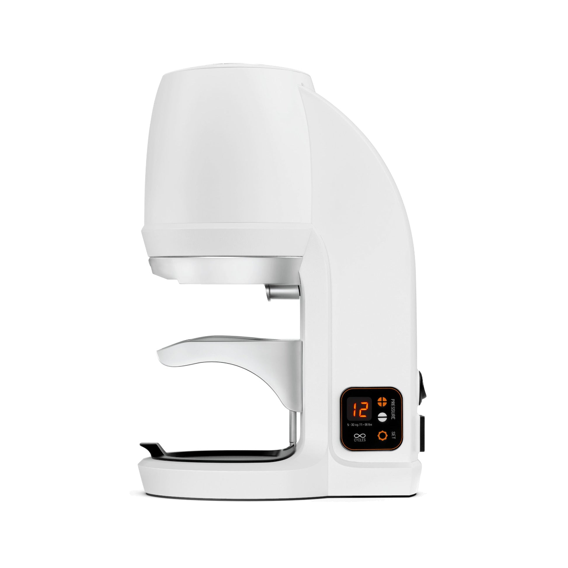 PUQpress Q2 Stand-Alone Precision Automatic Tamper 58.3mm Gen-5, White, side profile