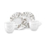 SMEG cappuccino cup and saucer set in white, cups and printed saucers arranged side by side