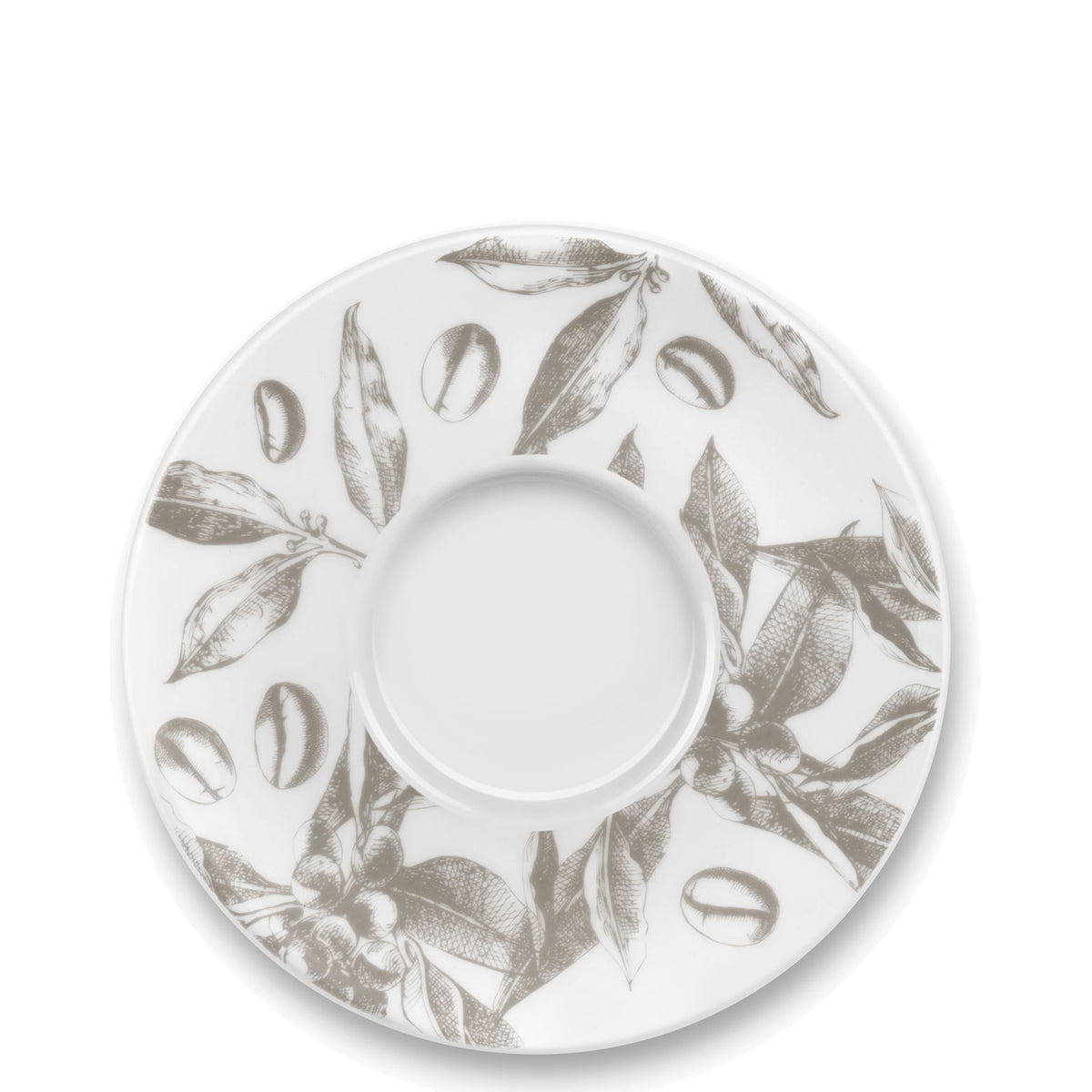 SMEG cappuccino cup and saucer set in white, printed saucer seen from above