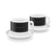 SMEG cappuccino cup and saucer set in black, two cups on white saucers