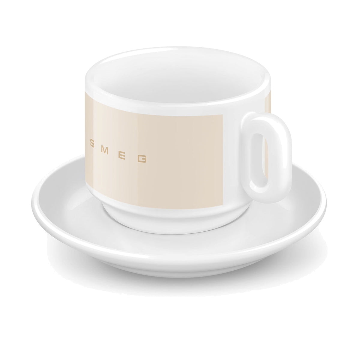 SMEG cappuccino cup and saucer set in cream, single cup on its saucer