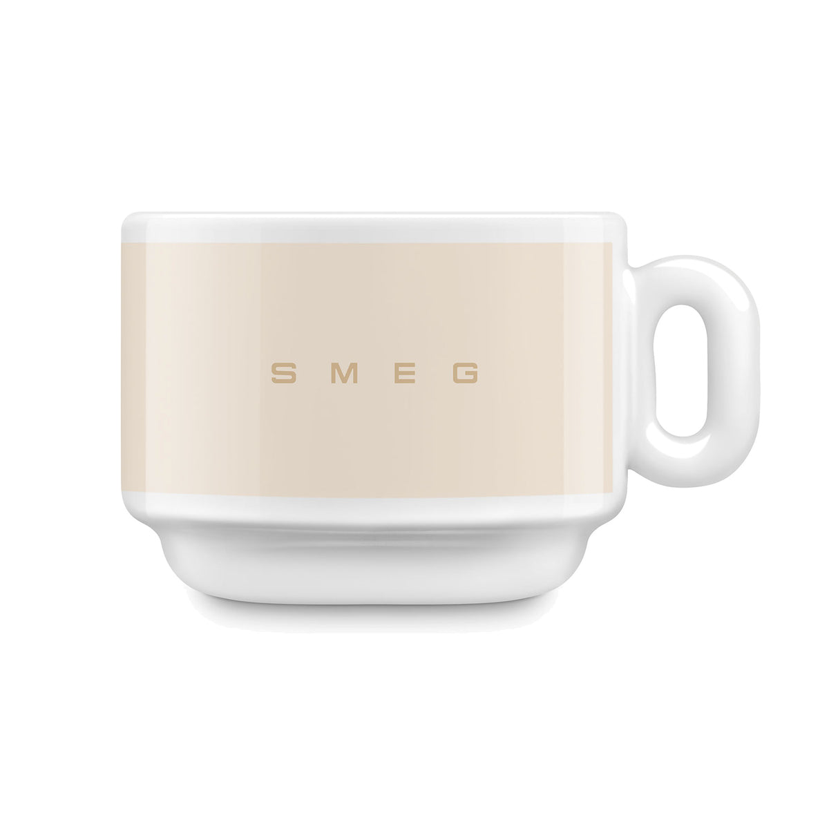 SMEG cappuccino cup and saucer set in cream, cup on its own, showing the SMEG logo
