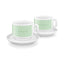 SMEG cappuccino cup and saucer set in pastel green, two cups on white saucers