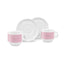 SMEG cappuccino cup and saucer set in pink, two cups in front of their saucers