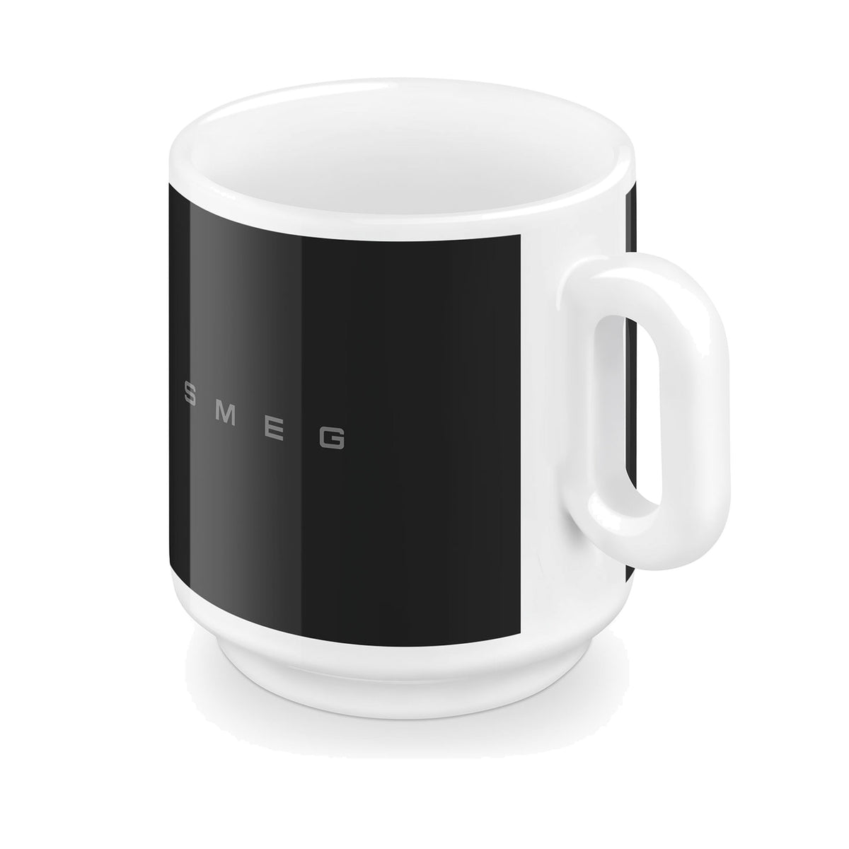 SMEG coffee mug in black, angled side view