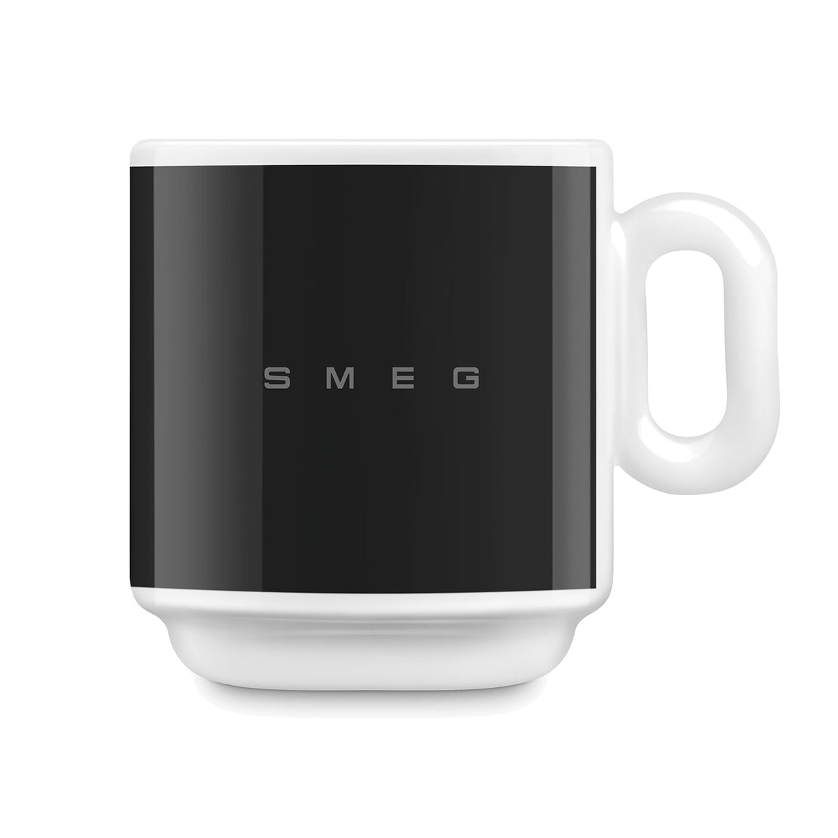 SMEG coffee mug in black, front view with handle on the right