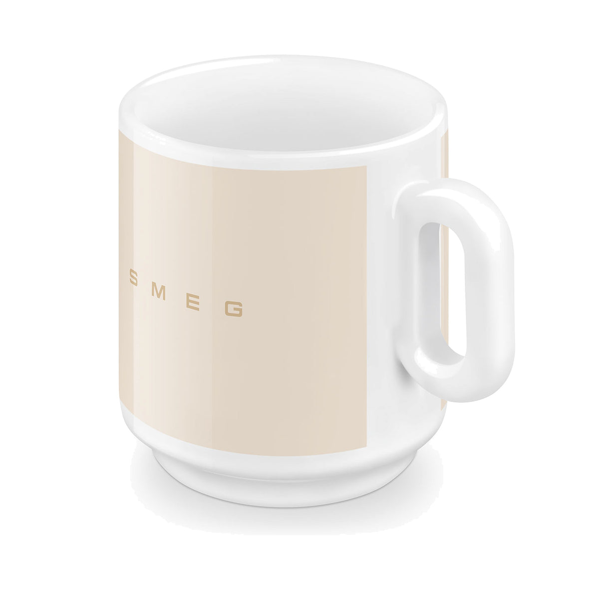 SMEG coffee mug in cream, angled side view