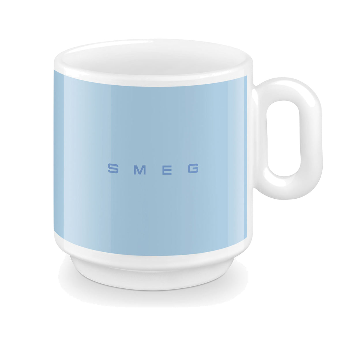 SMEG coffee mug in pastel blue, front view showing the SMEG logo