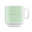 SMEG coffee mug in pastel green, front view with handle on the right