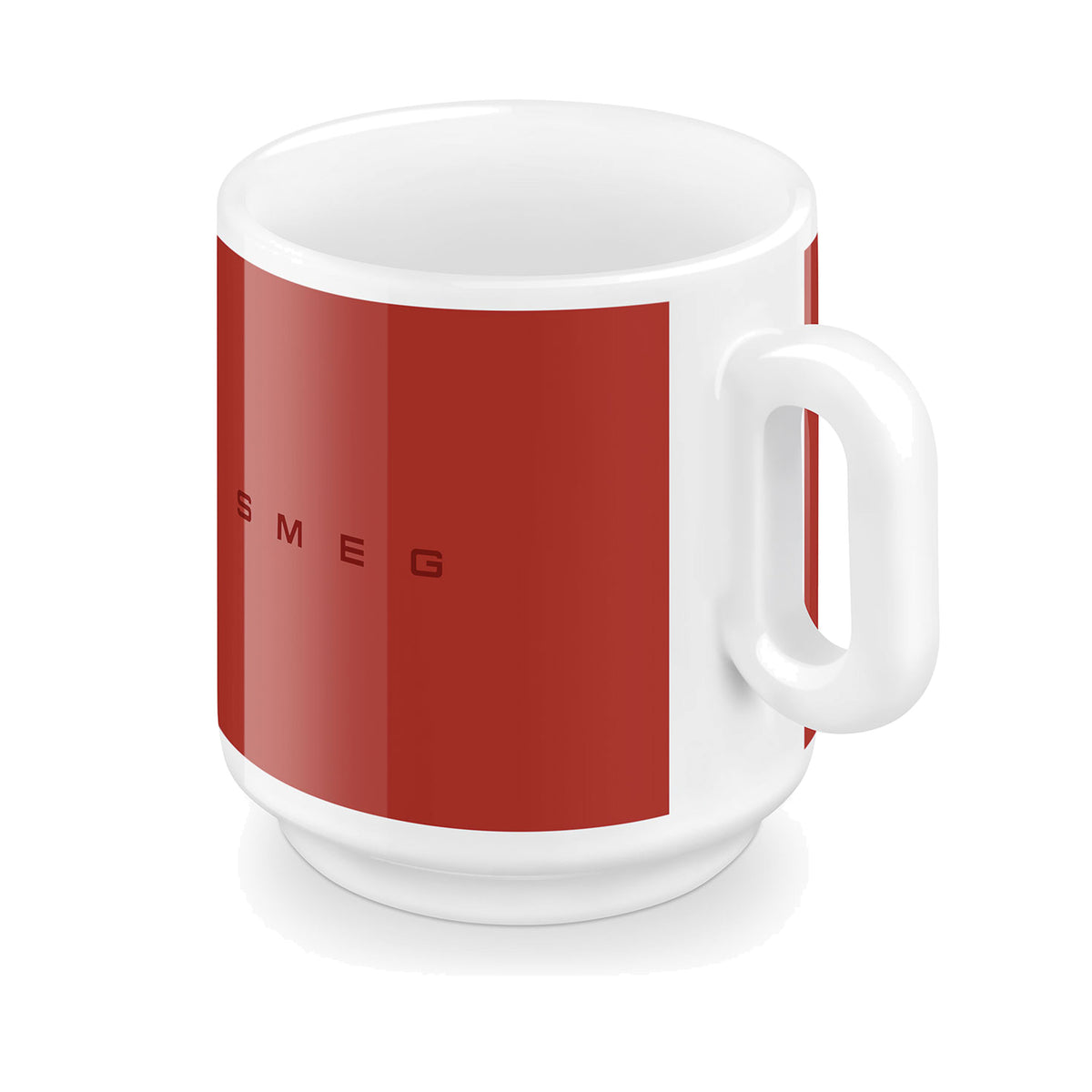 SMEG coffee mug in red, angled side view