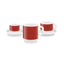 SMEG coffee mug in red, mug beside the matching espresso and cappuccino cups