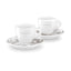 SMEG espresso cup and saucer set in white, two white cups on saucers with a coffee-plant print