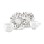 SMEG espresso cup and saucer set in white, cups and printed saucers arranged side by side