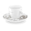 SMEG espresso cup and saucer set in white, single cup on its printed saucer