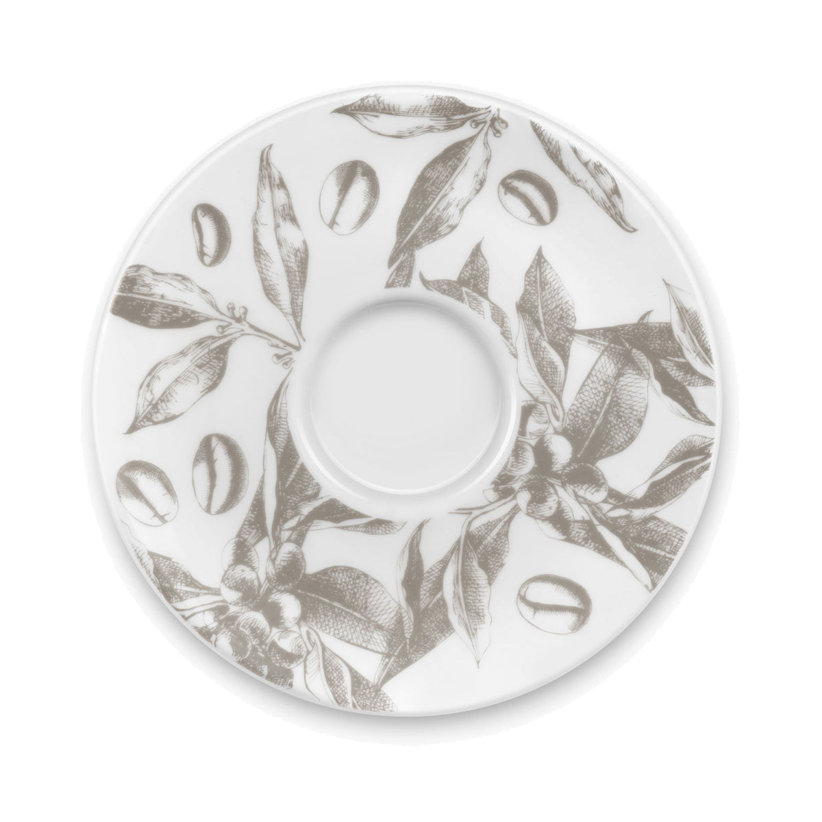 SMEG espresso cup and saucer set in white, printed saucer seen from above