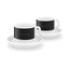 SMEG espresso cup and saucer set in black, two cups on white saucers