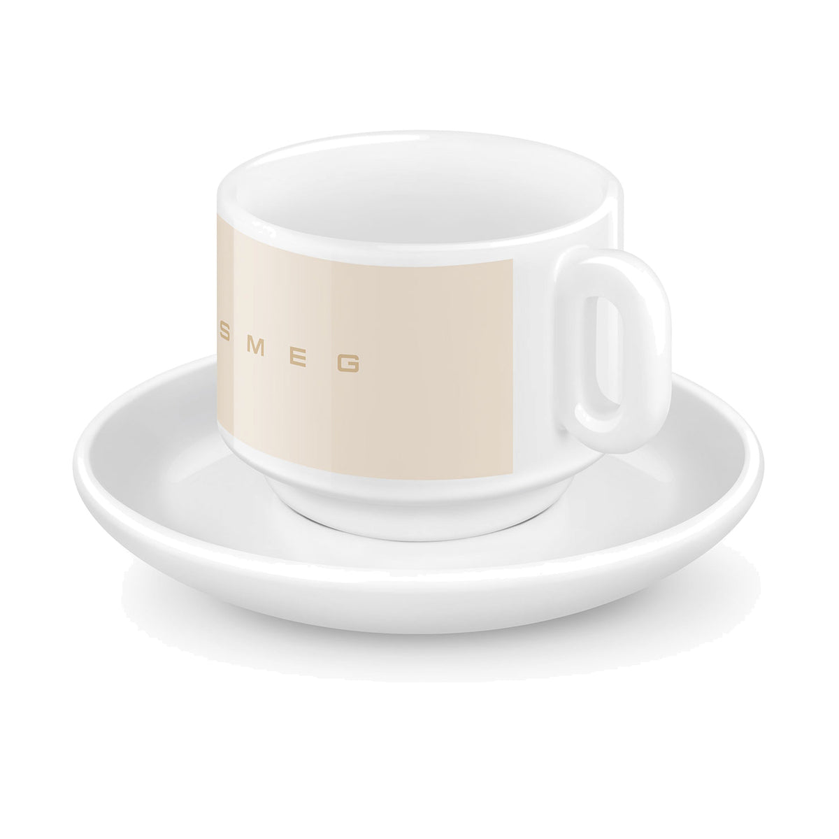 SMEG espresso cup and saucer set in cream, single cup on its saucer