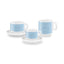 SMEG espresso cup and saucer set in pastel blue, two cups stacked on saucers