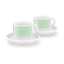 SMEG espresso cup and saucer set in pastel green, two cups on white saucers