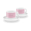 SMEG espresso cup and saucer set in pink, two cups on white saucers