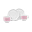 SMEG espresso cup and saucer set in pink, two cups in front of their saucers