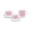 SMEG espresso cup and saucer set in pink, two cups stacked on saucers