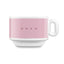 SMEG espresso cup and saucer set in pink, cup on its own, showing the SMEG logo
