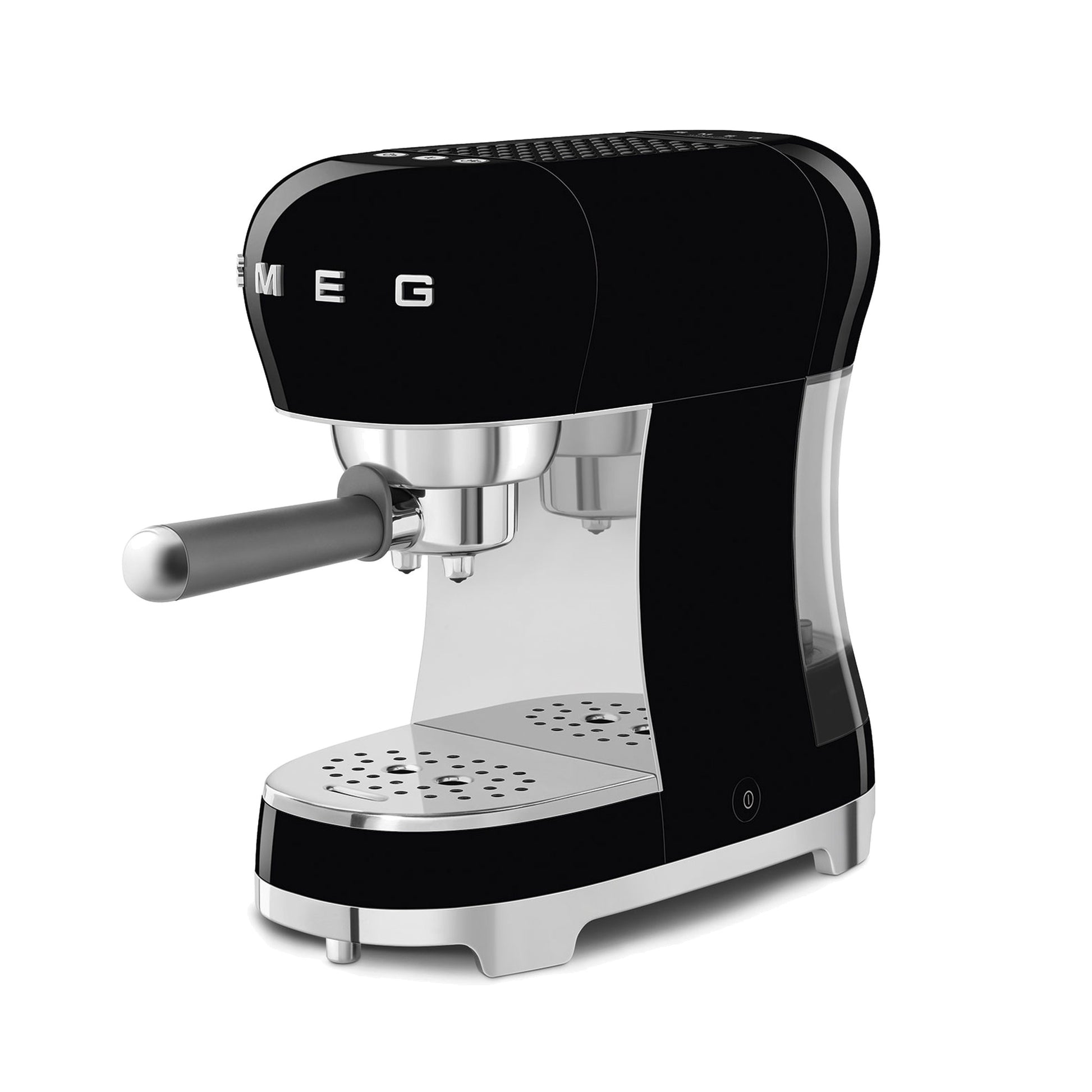 Smeg Manual Espresso Coffee Machine ECF00BLUS in black, close three-quarter front view
