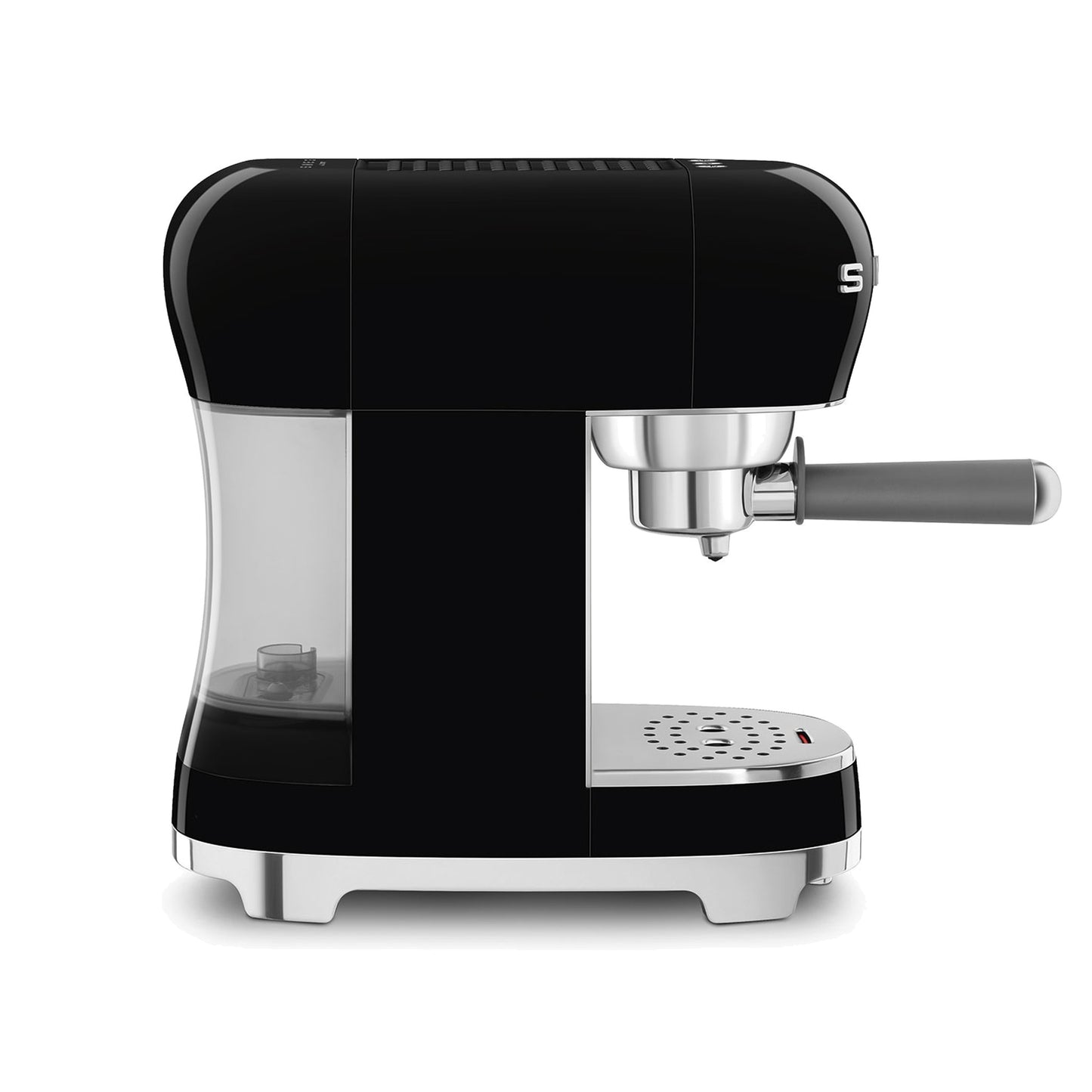 Smeg Manual Espresso Coffee Machine ECF00BLUS in black, three-quarter front-right view