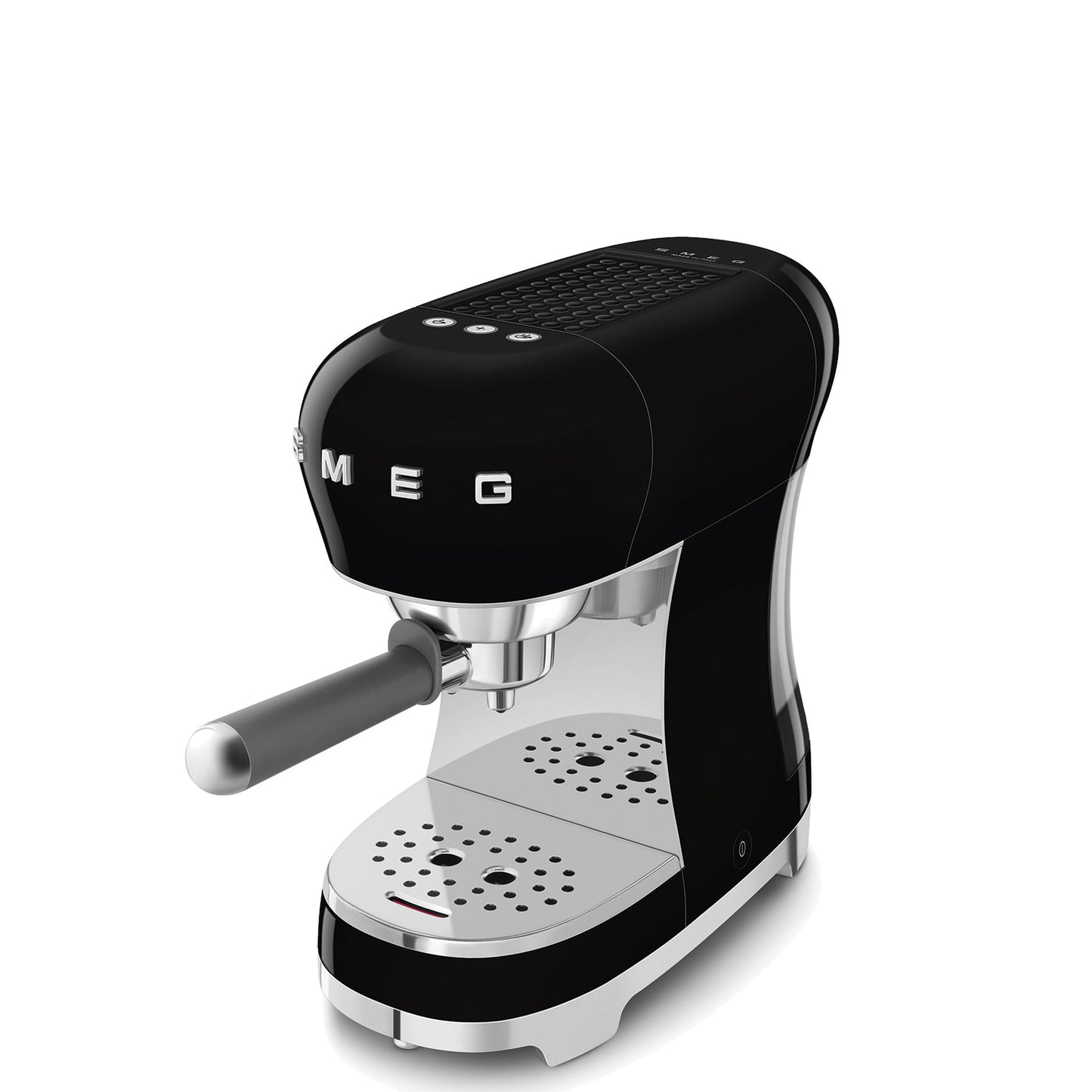 Smeg Manual Espresso Coffee Machine ECF00BLUS in black, three-quarter angled view