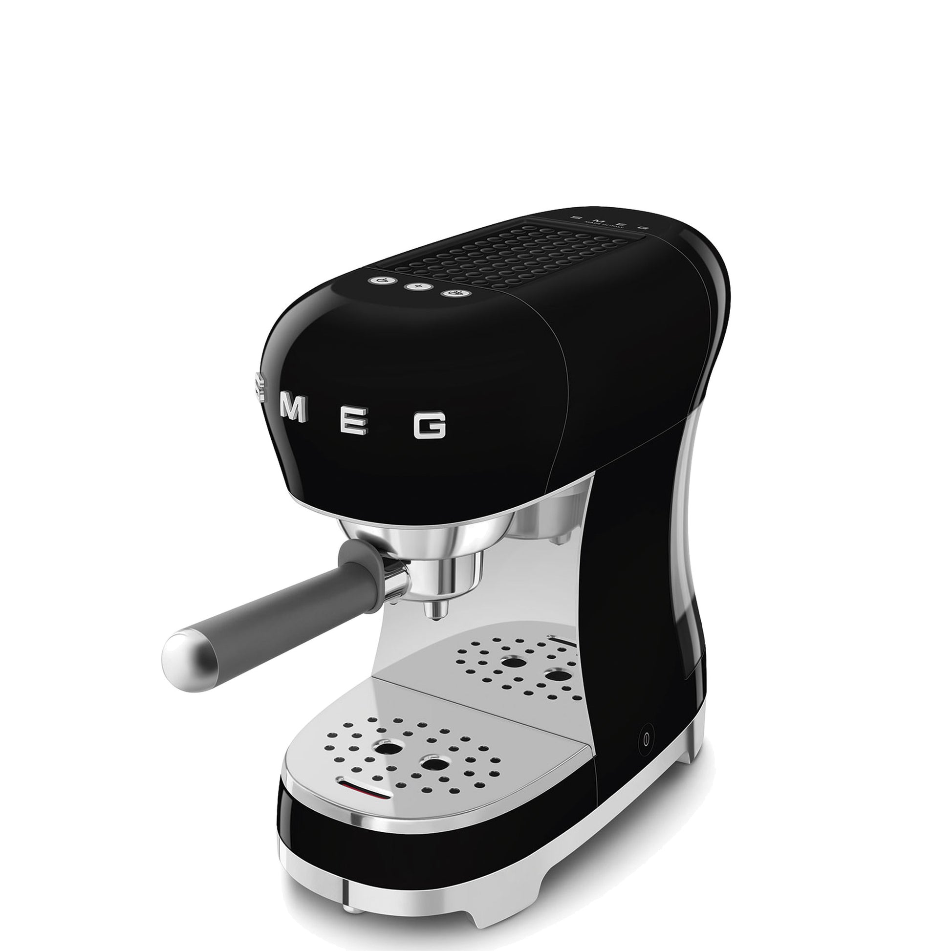 Smeg Manual Espresso Coffee Machine ECF00BLUS in black, three-quarter angled view