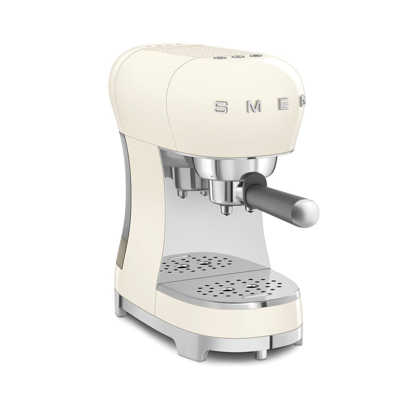 Smeg Manual Espresso Coffee Machine ECF00CRUS in cream, three-quarter front view