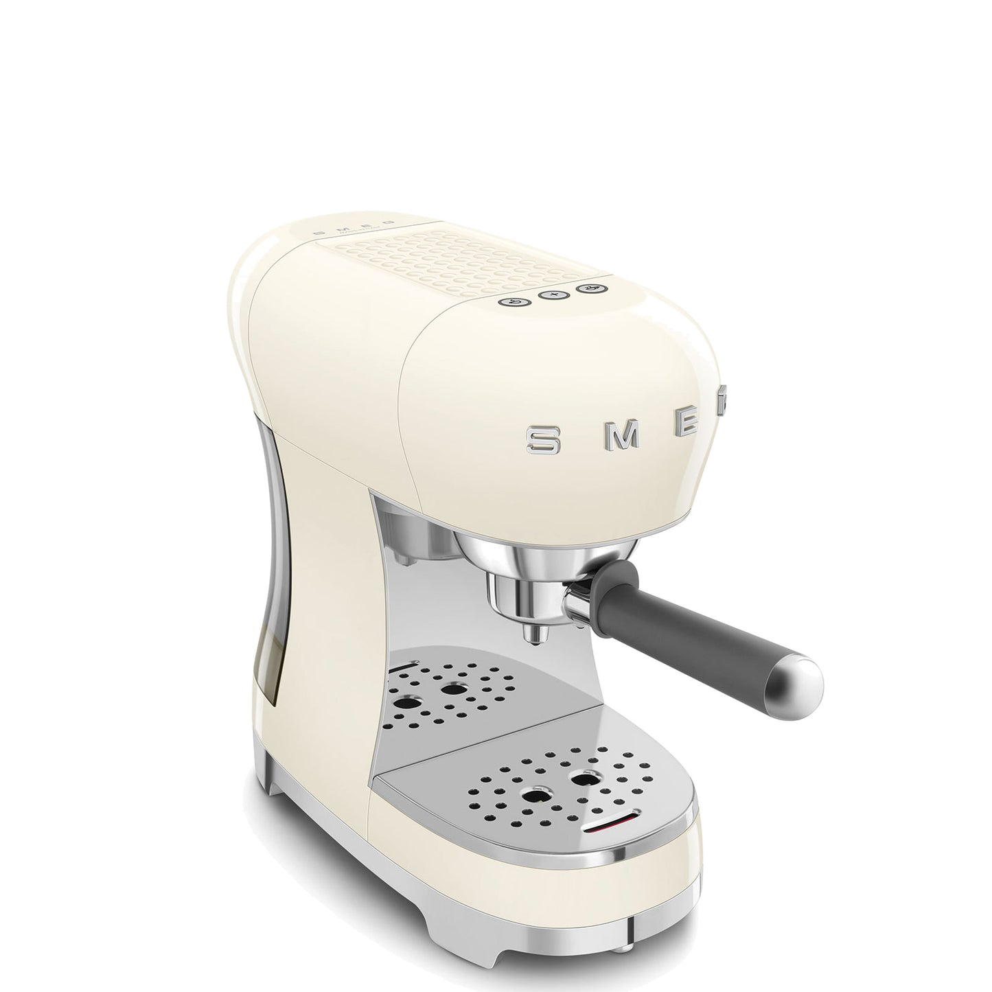 Smeg Manual Espresso Coffee Machine ECF00CRUS in cream, three-quarter front-right view close