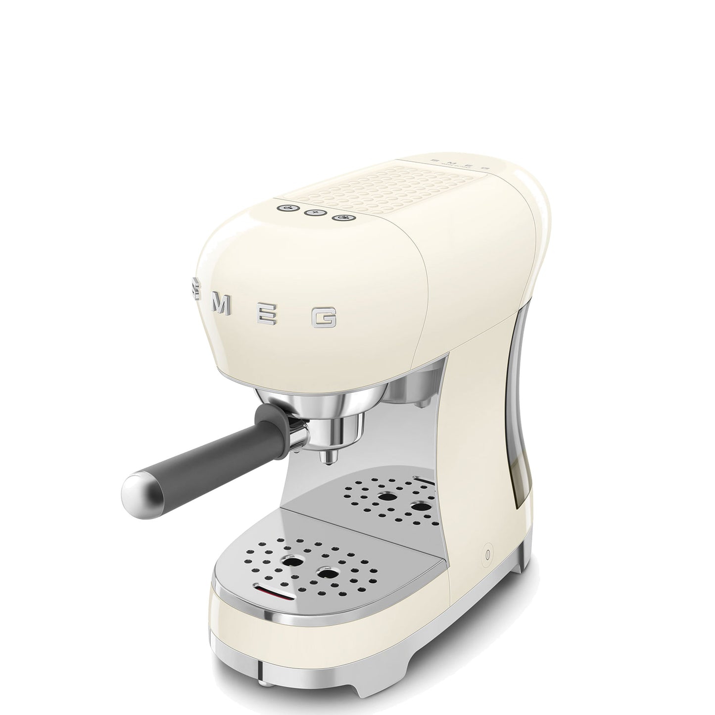 Smeg Manual Espresso Coffee Machine ECF00CRUS in cream, three-quarter angled view